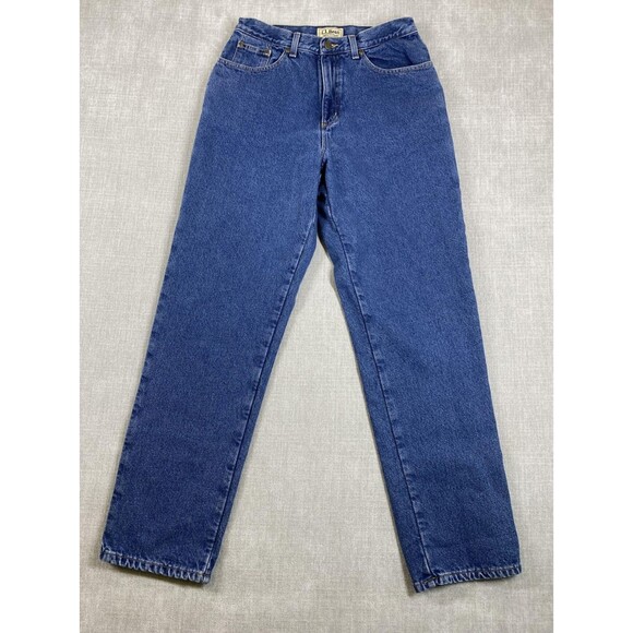 LL Bean Jeans Womens 12 Medium Blue Original Fit Relaxed Flannel Lined Plaid - Picture 1 of 12